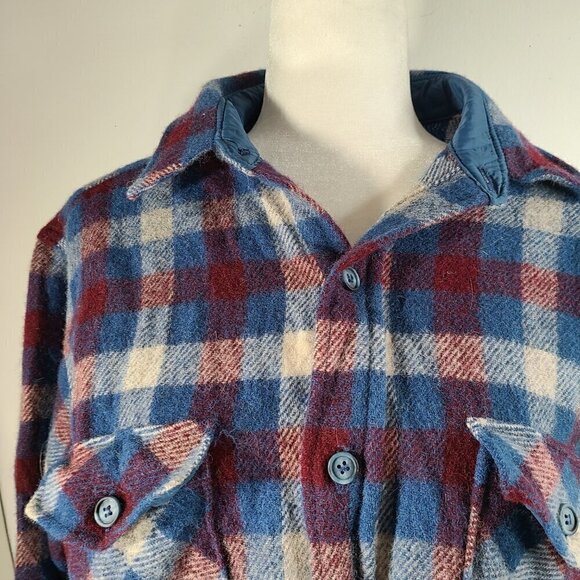 Vintage Woolrich Heavy Flannel Blue Maroon Button Down Shirt Men’s Large - Picture 4 of 8